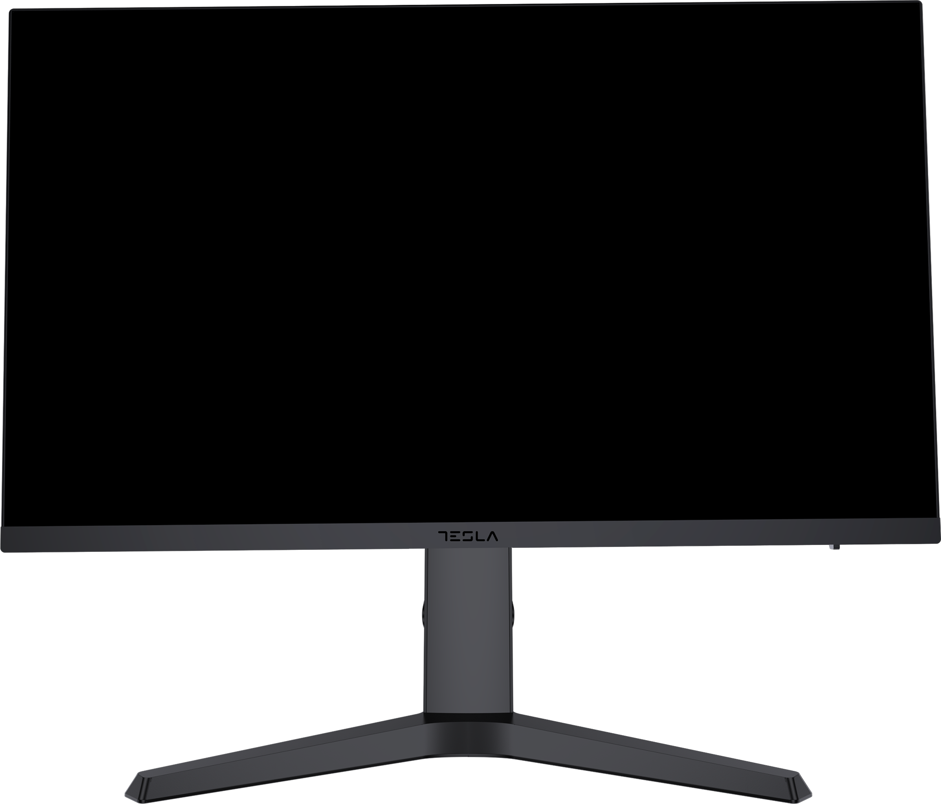 Fekete Tesla monitor fekete talppal és állvánnyal, a logó alul.