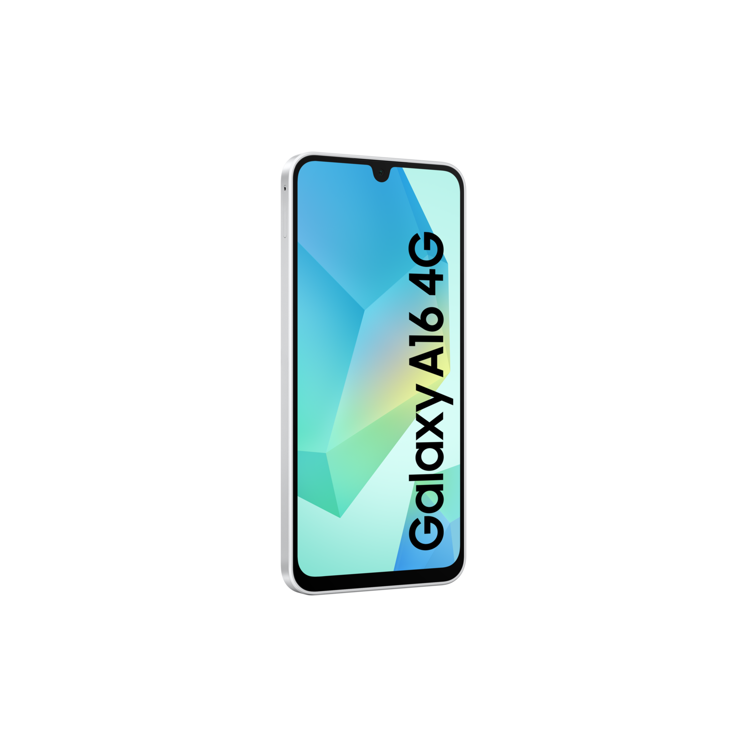 Téléphone blanc Samsung Galaxy A16 4G sur fond noir.