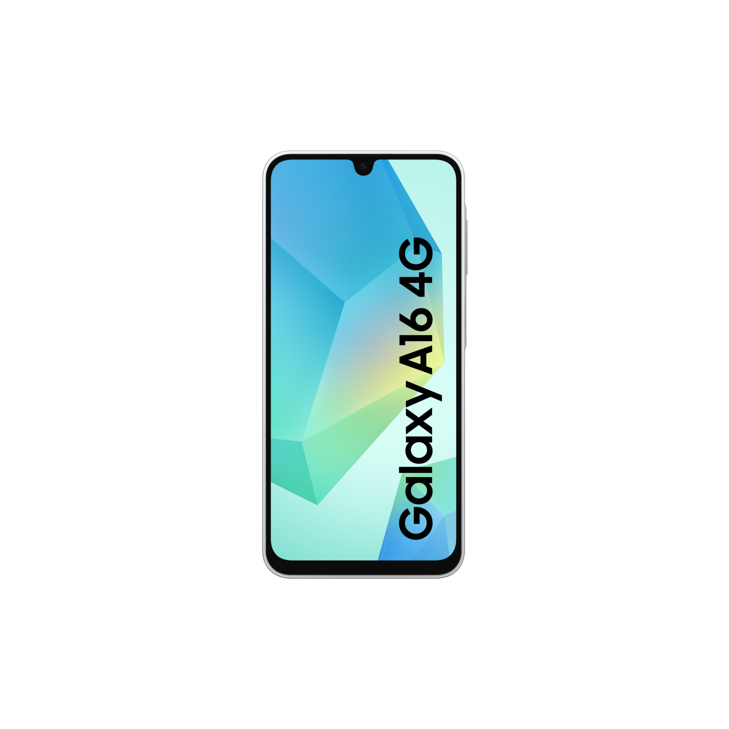 Smartphone noir affichant une image abstraite bleue et verte.