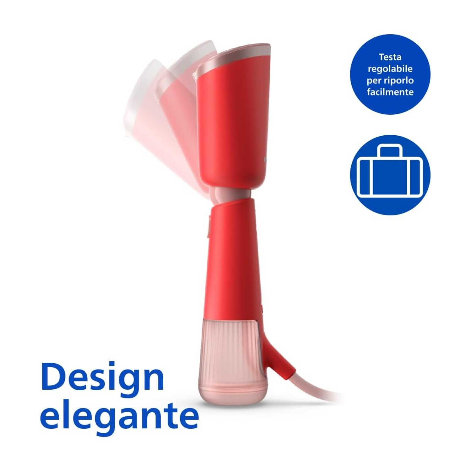 Vaporizzatore portatile rosso e bianco con testa regolabile e testo in italiano.