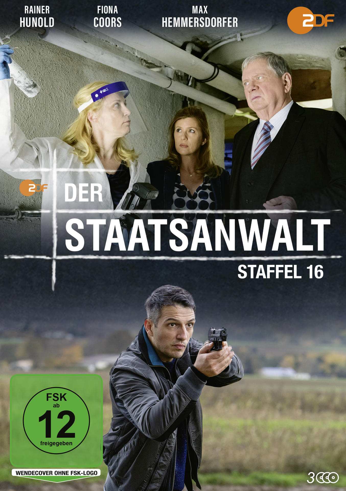 DVD-Cover der deutschen Fernsehsendung. Leute in Anzügen. Ein Mann zeigt mit einer Waffe. Text auf Deutsch.