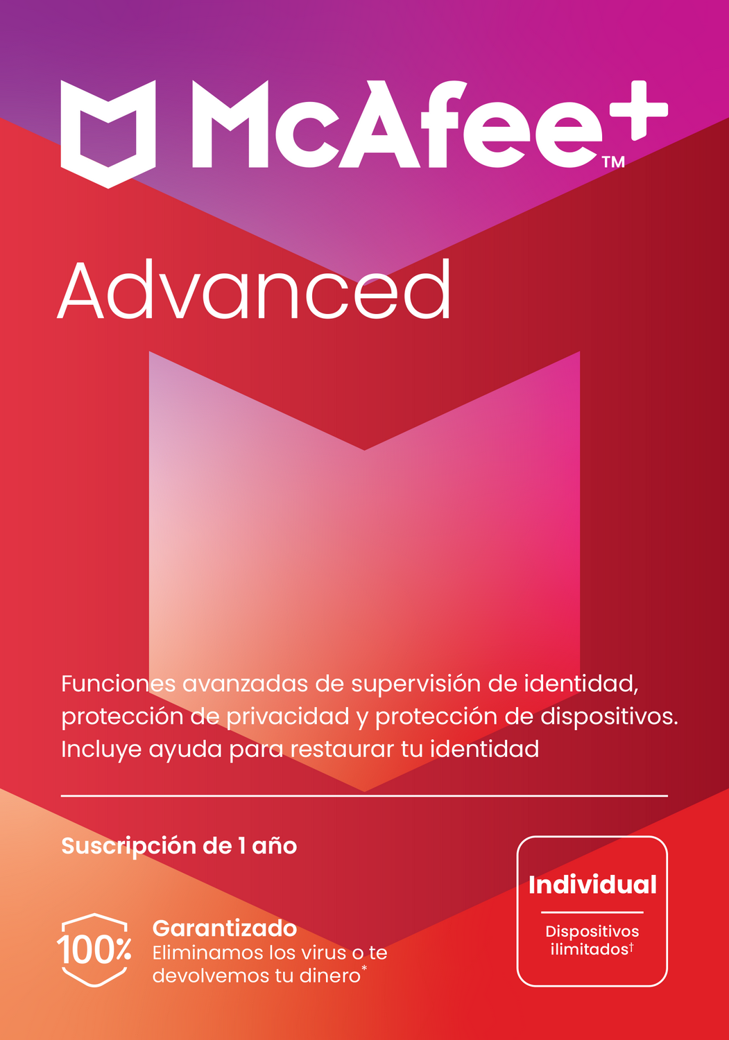 Antivirus - McAfee® Advanced Individual ES MSH, dispositivos ilimitados. Suscripción 1 año