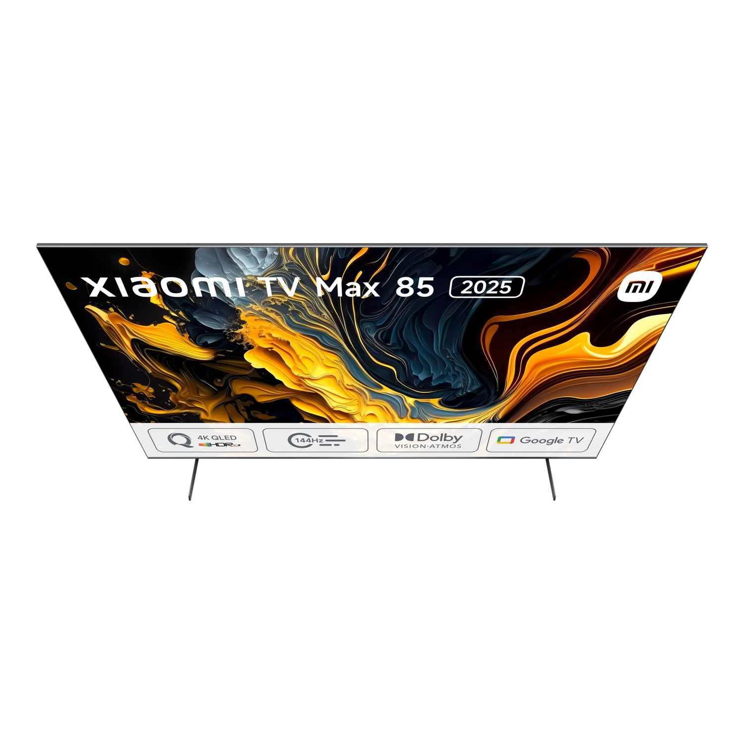 Modelo Xiaomi TV Max 85 2025, vista superior. Mostrando la pantalla con las funciones.