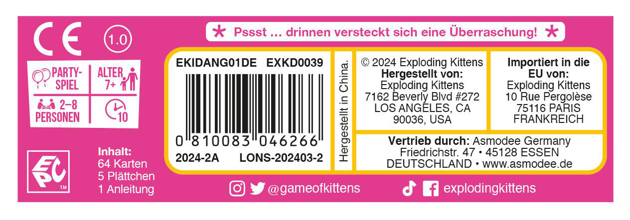 Die Rückseite einer Kartenspielbox mit Texten und einem Barcode.