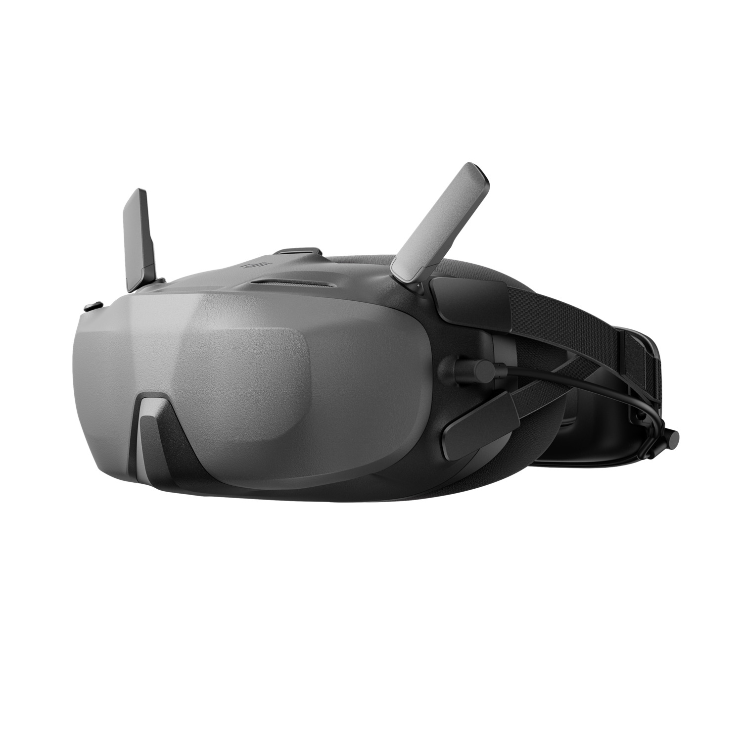 Gray VR headset with adjustable straps. The design is modern and sleek.