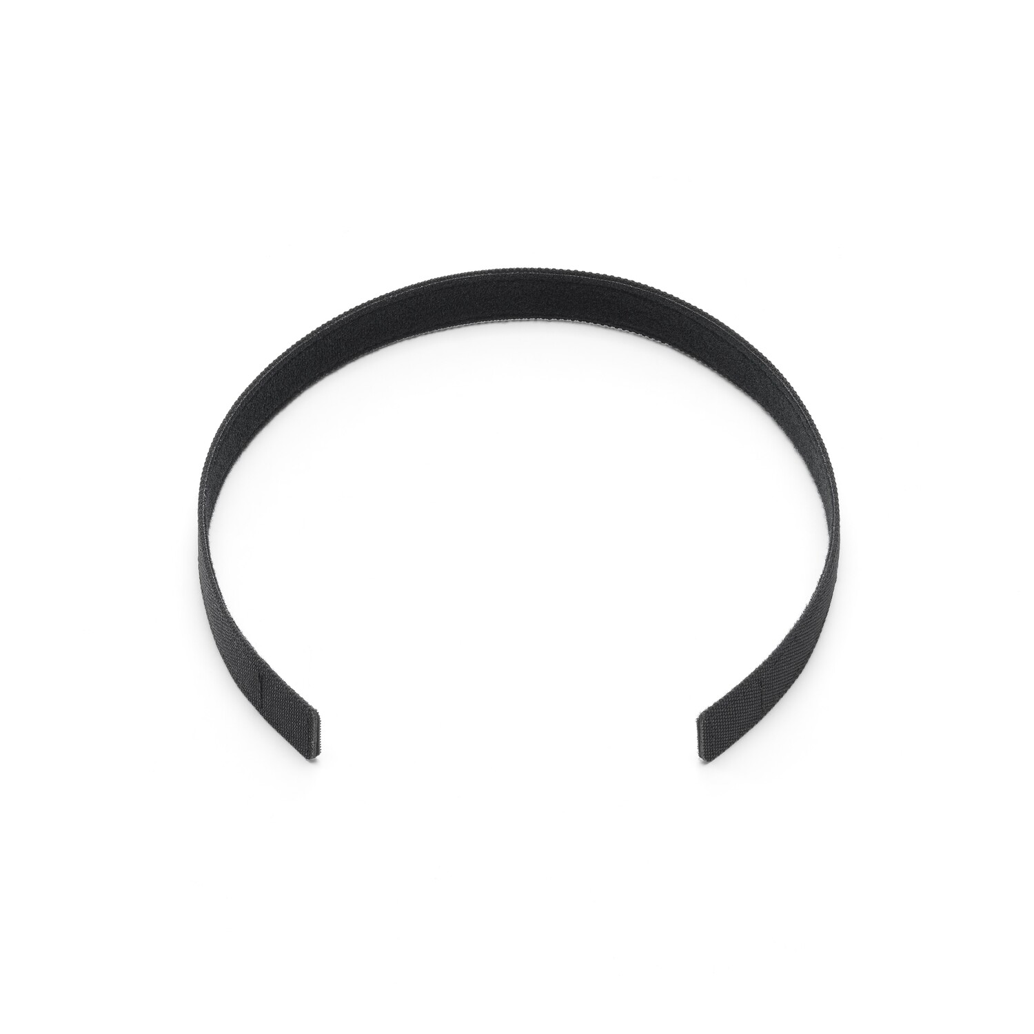Black, curved headband, open at both ends, on a white background.