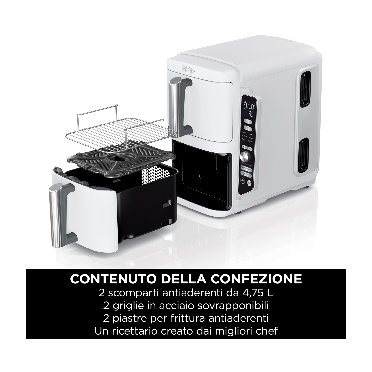 GWBSXM Accessori per friggitrice ad aria per friggitrice ad aria Ninja SL201 SL401 SL451 Double Stack XL a 2 cestelli, 2 pezzi di ricambio per friggitrice ad aria, vassoio per griglia con