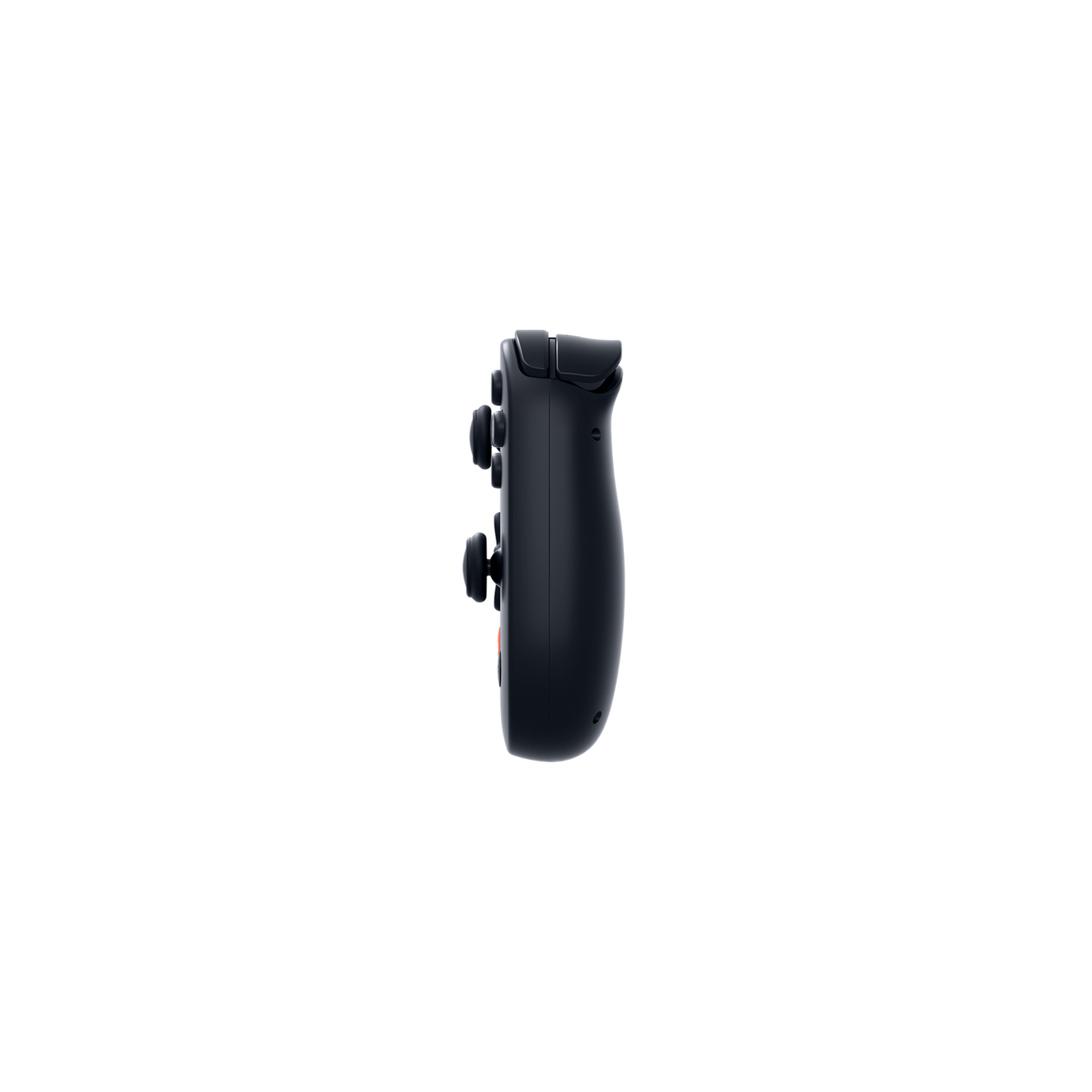 Manette de jeu noire, vue latérale, isolée sur fond blanc.