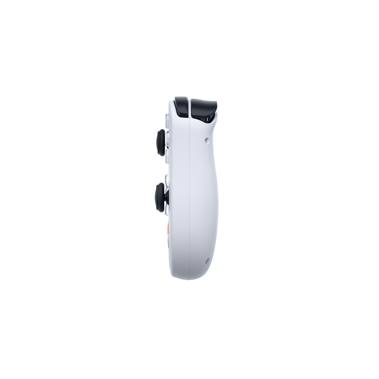 A white controller for a gaming console. The controller has buttons and joysticks.
