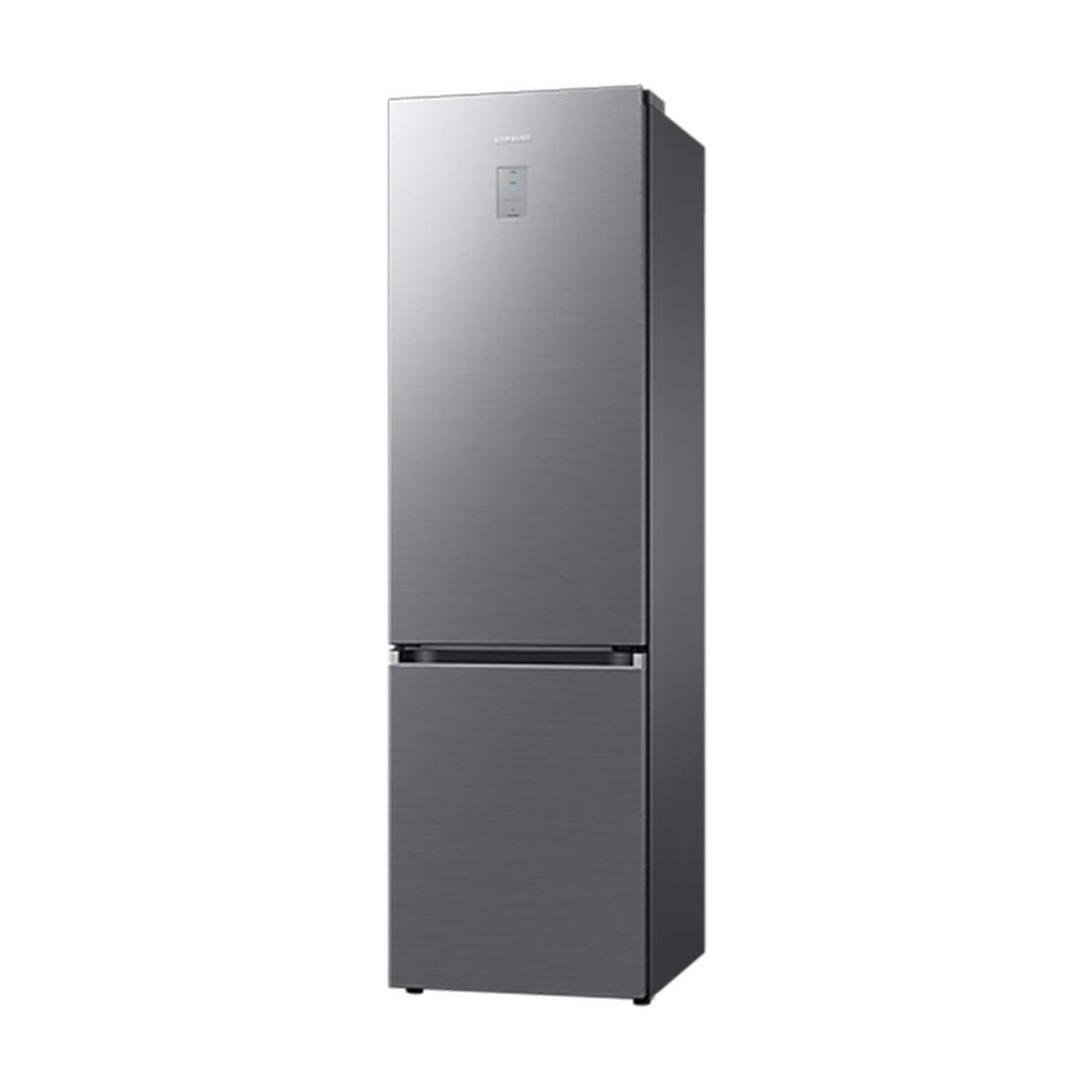 A silver Samsung refrigerator with a bottom freezer and a top refrigerator section.