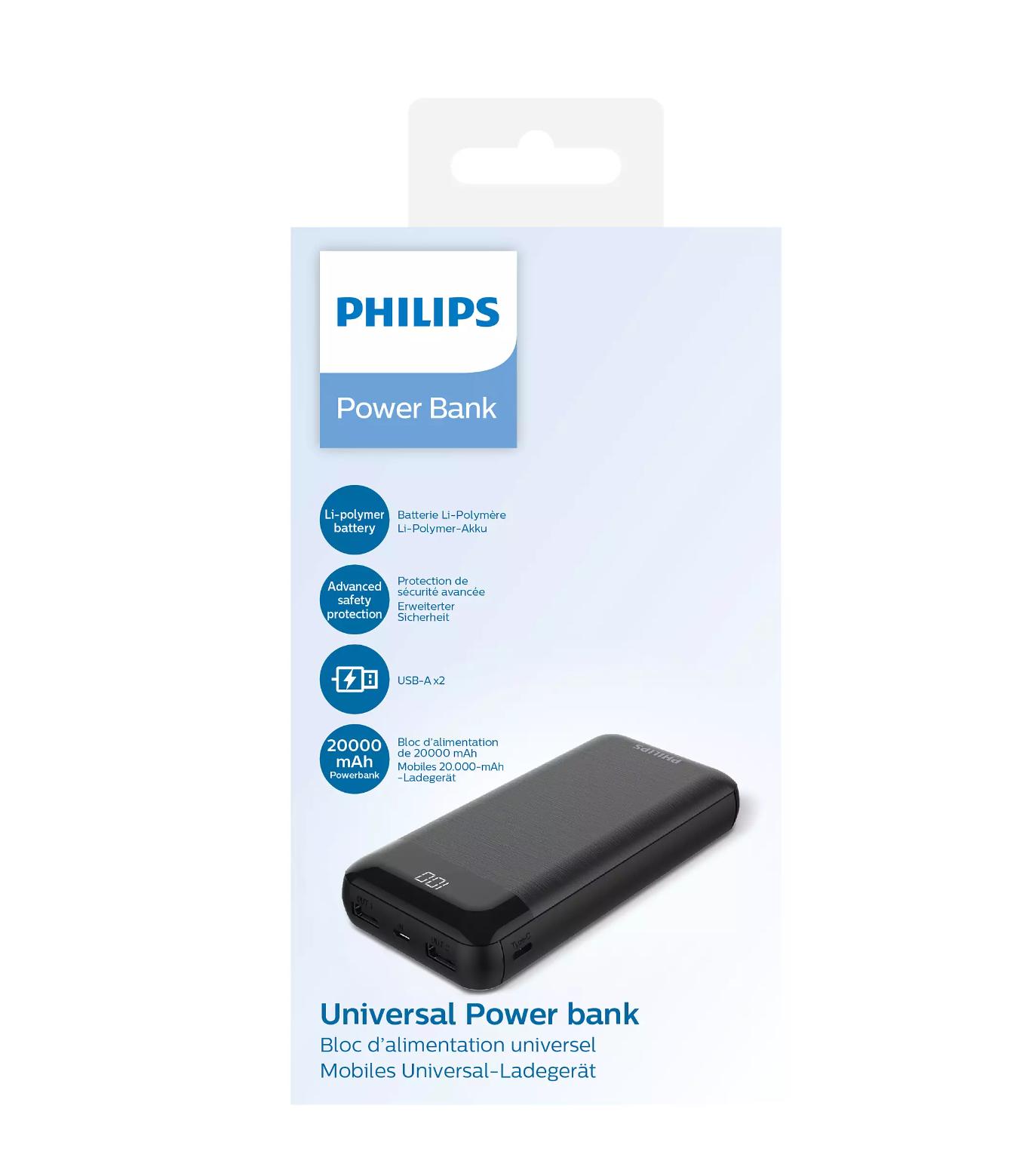 PHILIPS DLP2720 20.000 mAh 2xUSB-A  2.1AxUSB-C 2.0 A Taşınabilir Şarj Cihazı Siyah 
