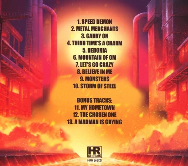 Rückseite einer CD-Hülle mit Titelliste, industriell thematisiertes Bild.