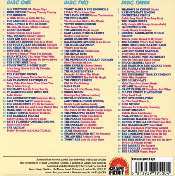 Drei CDs mit Songlisten. Disc One, Disc Two, Disc Three sind die Titel.