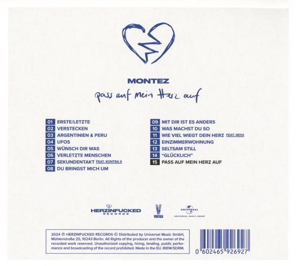 Albumcover mit Titelliste und Herzdesign.