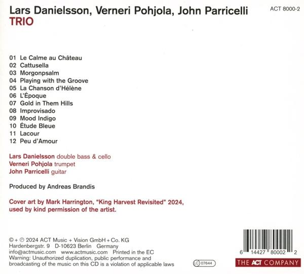 CD-Cover mit Text, der die Songs von Lars Danielsson, Verneri Pohjola, John Parricelli TRIO auflistet.