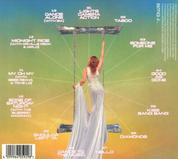 Albumcover-Kunst. Frau auf Schaukel. Songtitel und Künstlernamen. Blaue und weiße Töne. BMG-Logo.