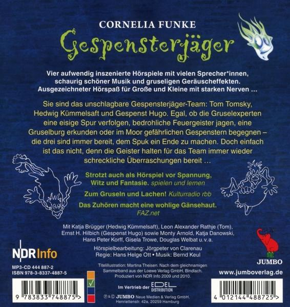 Rückseite eines Buches mit dem Titel 'Gespensterjäger' von Cornelia Funke.