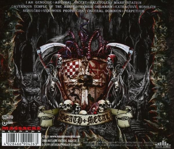 Albumcover mit dunklem, gotischem Thema, mit Totenköpfen und einem Kreuz.