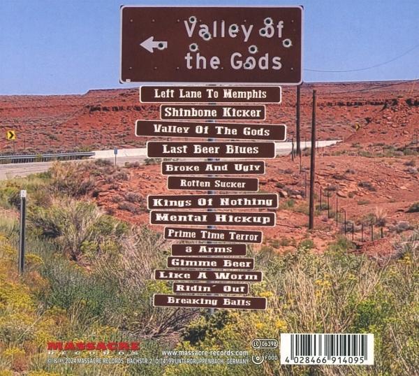 CD-Cover mit Straßenschild 'Valley of the Gods' und Songtiteln.