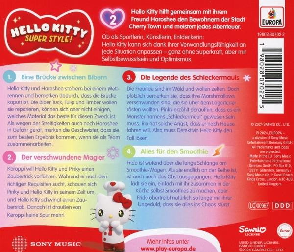 Hello Kitty Super Style DVD-Rückseite mit Text und Bildern. Weißer Hintergrund.