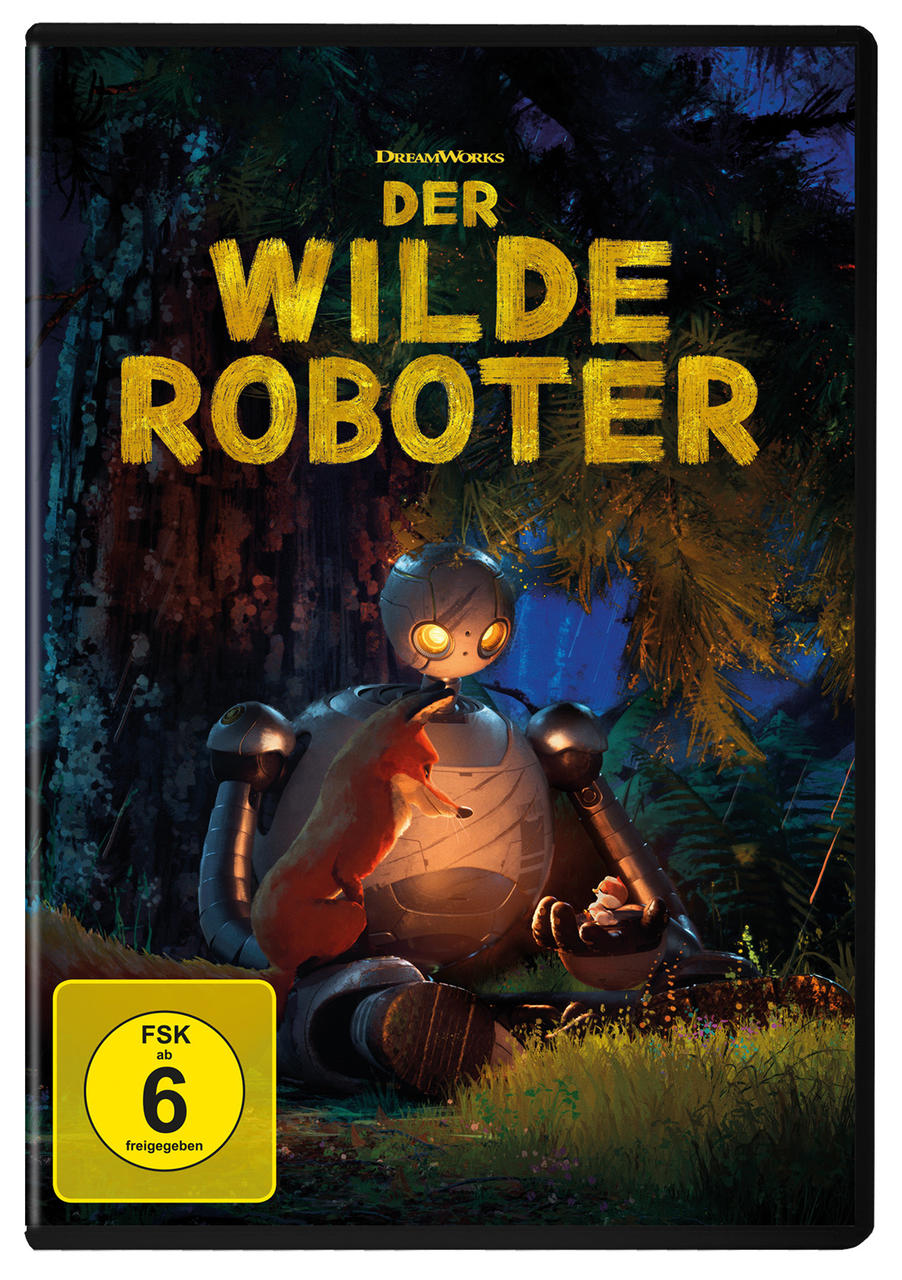 Filmcover mit Roboter und Fuchs in Waldszene, deutscher Text.