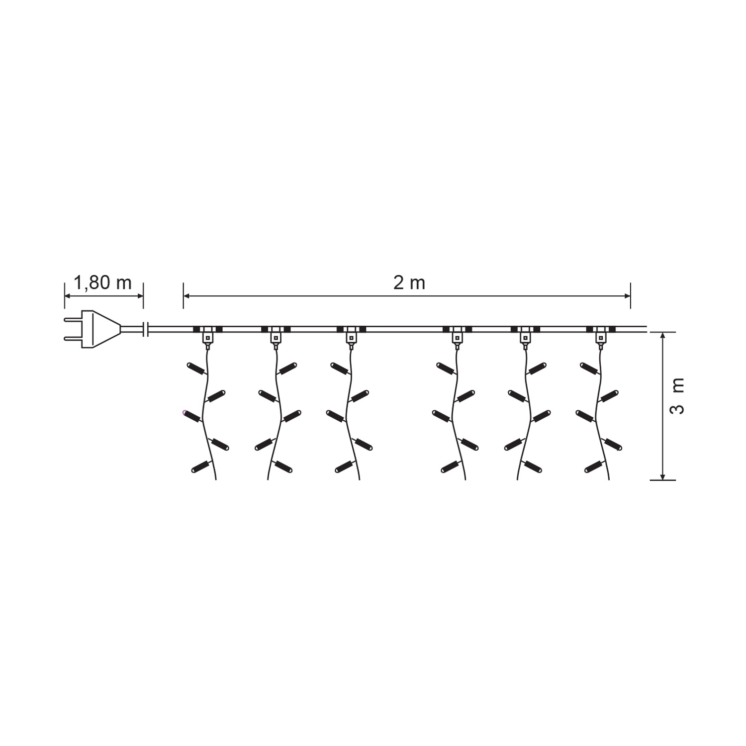 Un diagramma di luci natalizie con dimensioni.