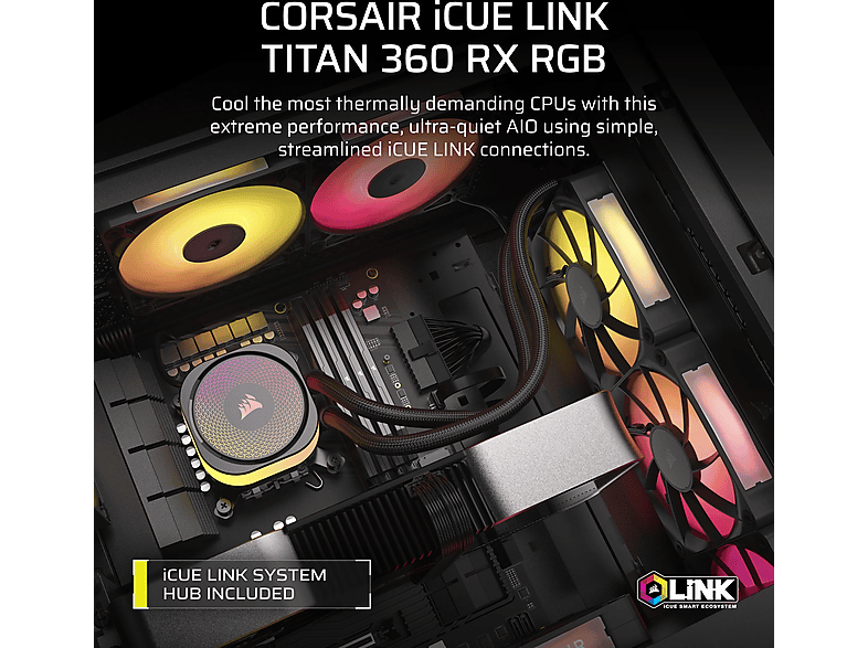 CORSAIR iCUE Link titan 360 RX RGB - Prozessor-Flüssigkeitskühlsystem, Schwarz; CPU Wasserkühlung — Foto 4 von 5