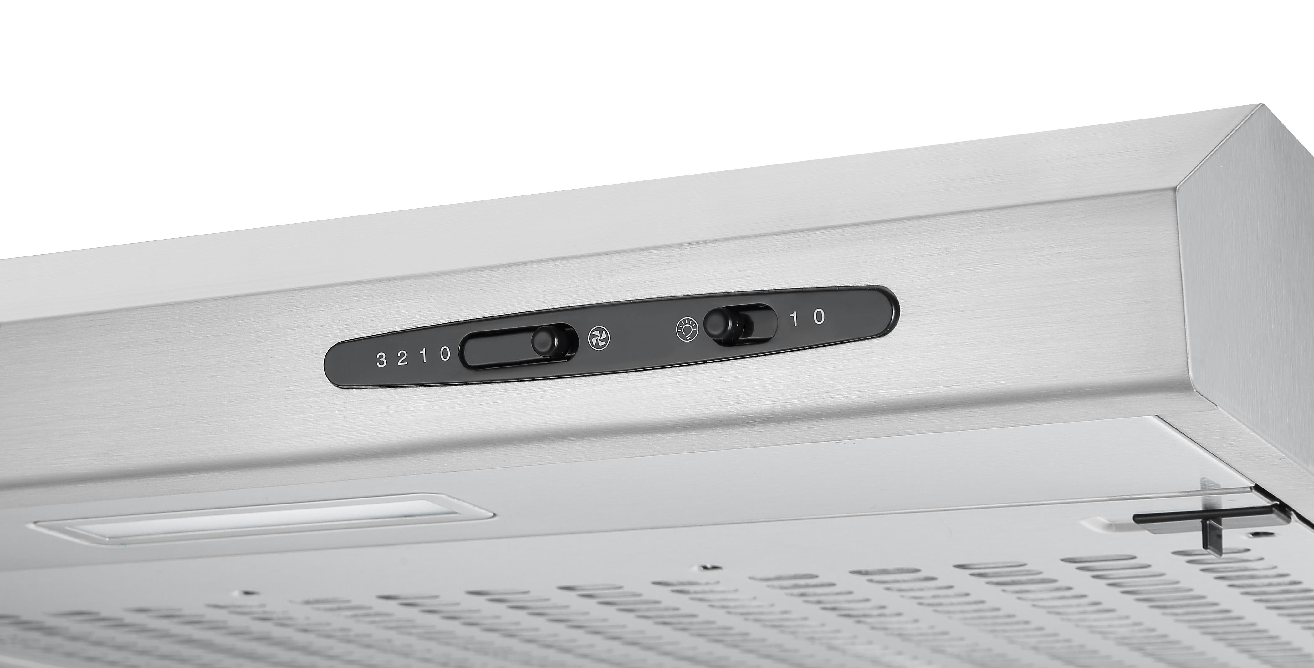 Edelstahl-Dunstabzugshauben-Bedienfeld. Mit Lüfter- und Lichtsteuerung.