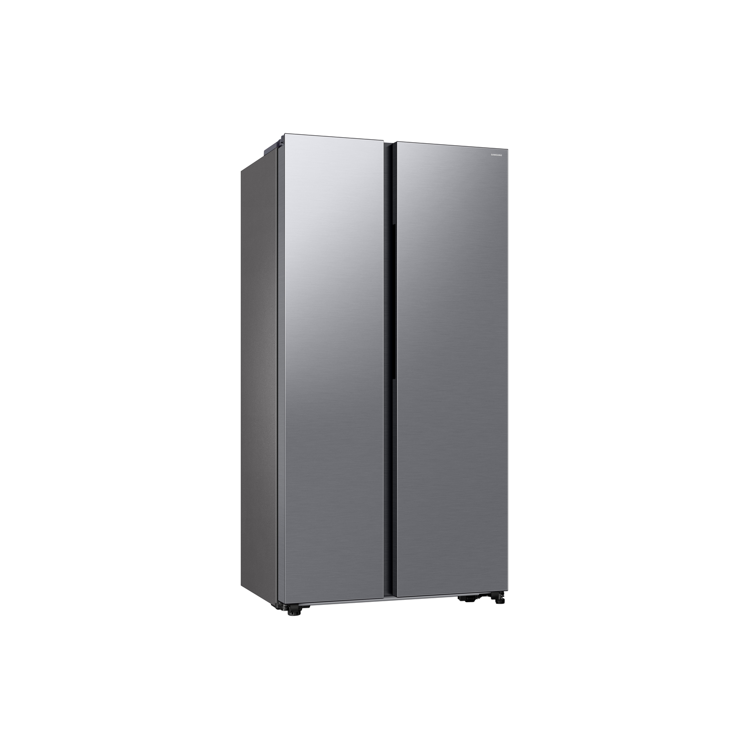 Silver double door refrigerator. The image shows the refrigerator doors.