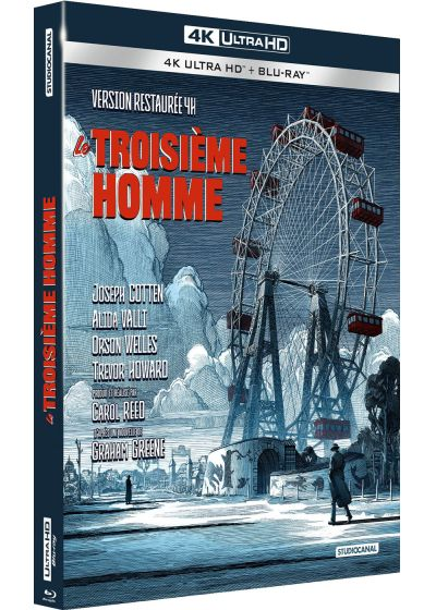 Couverture du film : 'Le Troisieme Homme'. Une grande roue et un homme en manteau sont sur la couverture.