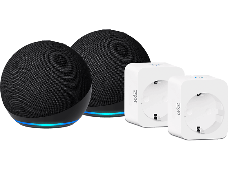 Altavoz inteligente - Amazon Echo Dot (5. Gen 2022) + Plug Wiz, Pack 2 Enchufes Inteligentes WiZ, Controlador de Hogar, Negro