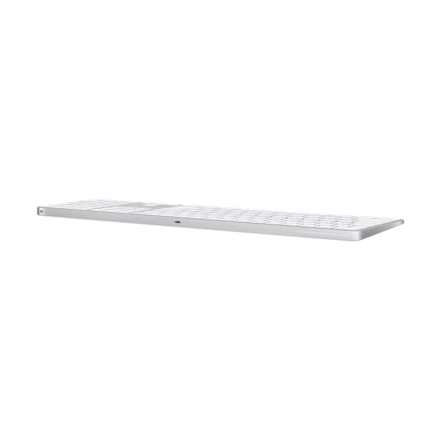 A silver keyboard on a white background.