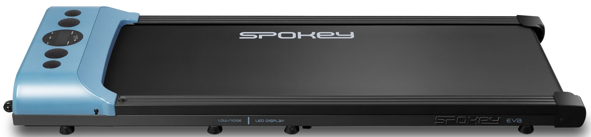 Niebiesko-czarna bieżnia z nazwą Spokey.