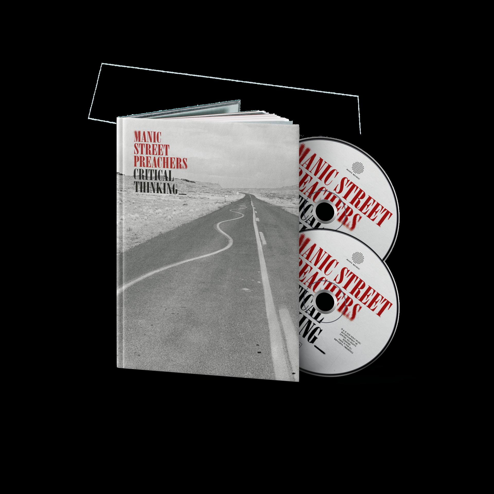 Ein Buch und zwei CDs der Manic Street Preachers. Das Buch zeigt eine Straße auf einem Schwarzweißbild.