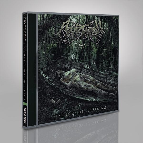CD-Hülle mit dem Cover-Artwork von Cryptopsy's 'The Book of Suffering: Tome II'. Es zeigt eine Sumpfszene mit Figuren in einem Boot.