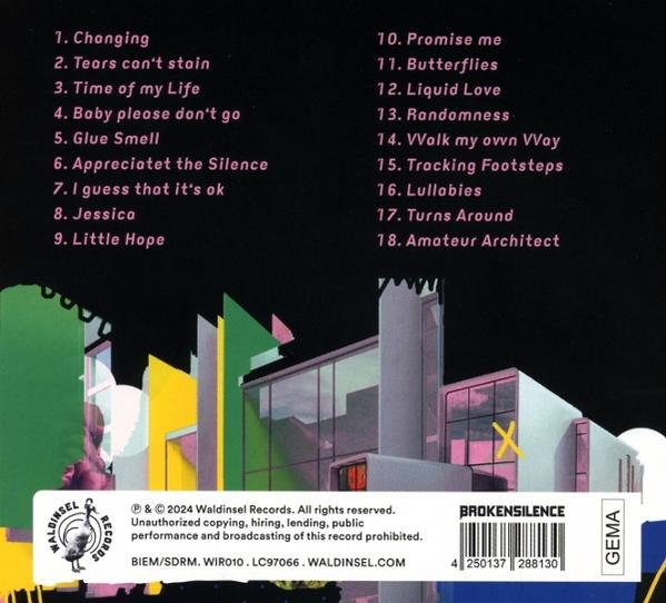 Die Rückseite einer CD-Hülle mit Titellisten und Credits. Das Design ist farbenfroh.