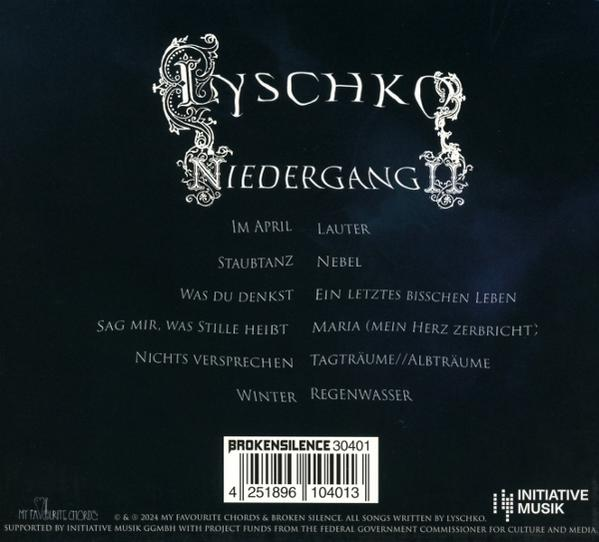 Rückseite eines Albums. Text in Weiß auf schwarzem Hintergrund. Enthält Titelliste und Logo.