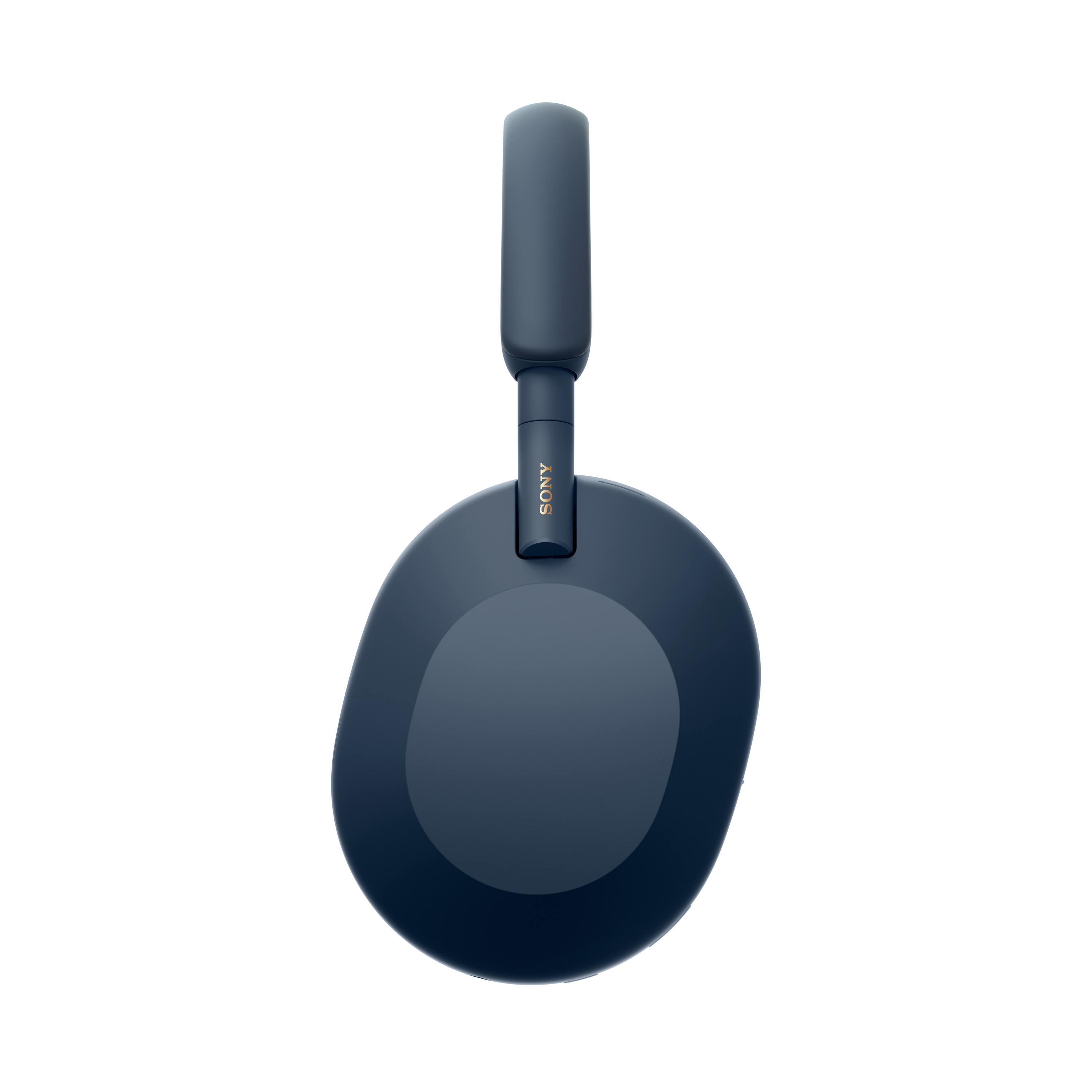 Un par de auriculares azul oscuro sobre fondo blanco, vista superior. El logo de Sony es visible en la diadema.