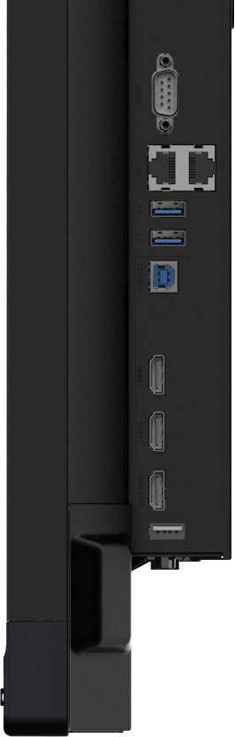 Schwarzer Computer. Verschiedene Anschlüsse: Ethernet, HDMI, USB und andere. Weißer Hintergrund.