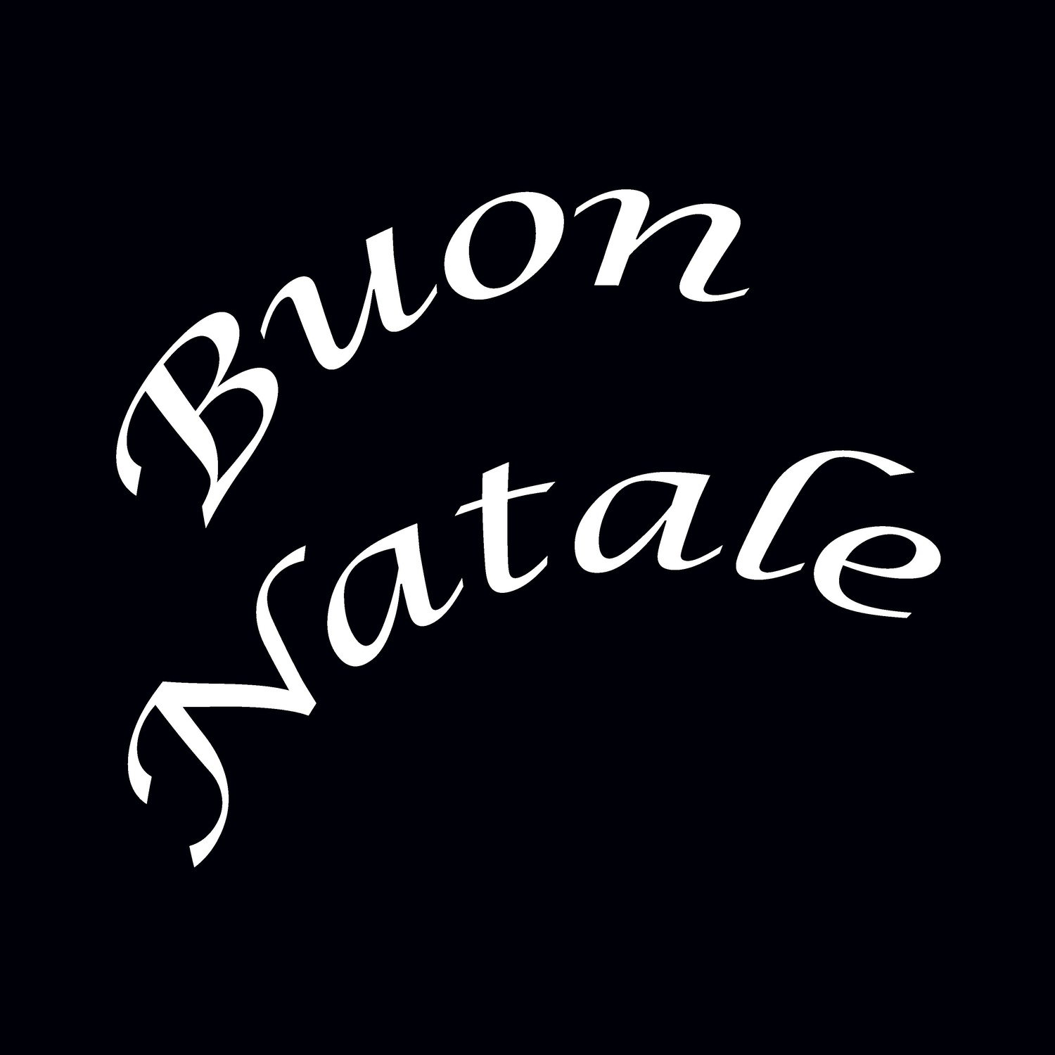 Testo corsivo bianco "Buon Natale" su sfondo nero. Augurio natalizio.