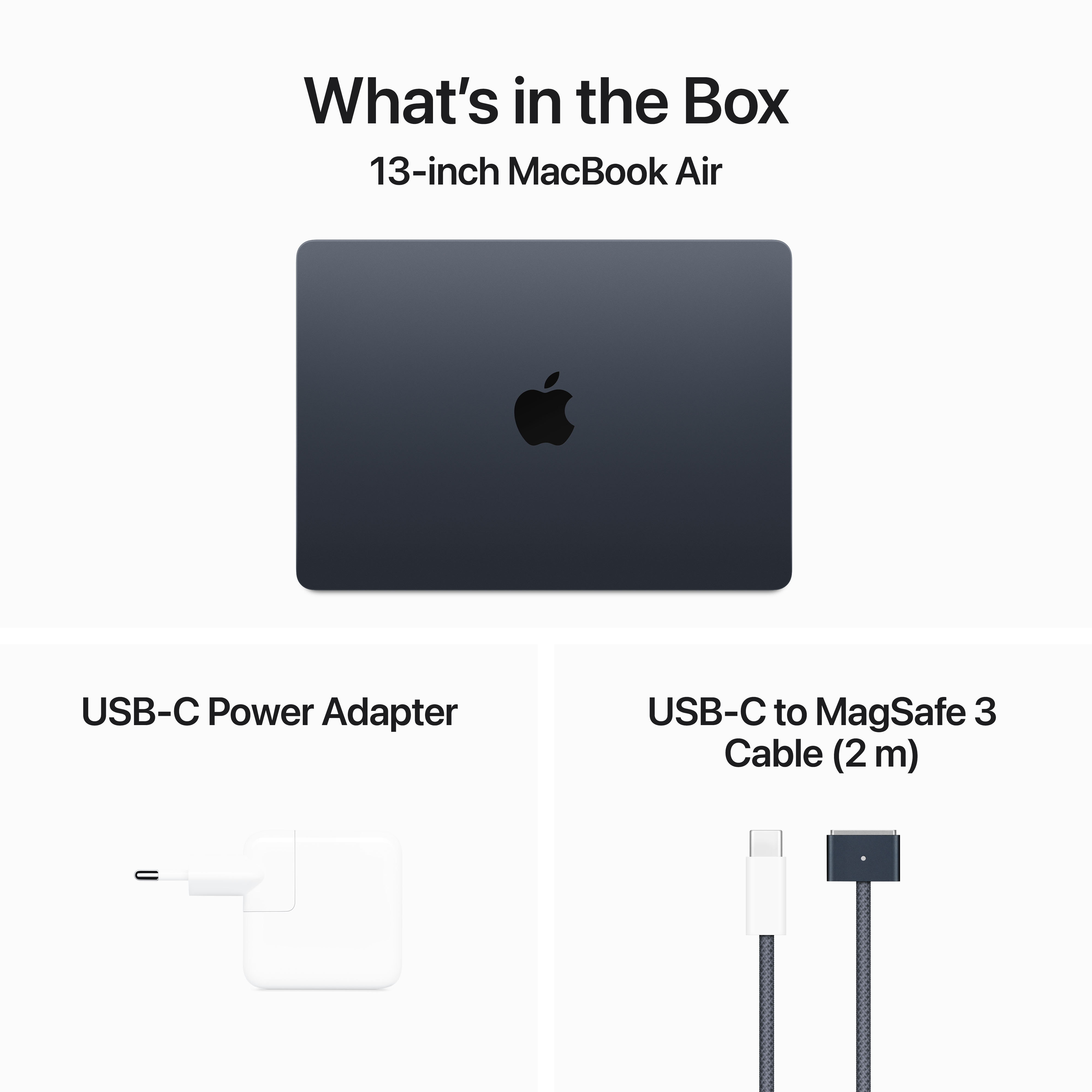 Laptop und Zubehör. Ein dunkler Laptop, Netzteil und ein USB-C-auf-MagSafe-Kabel.