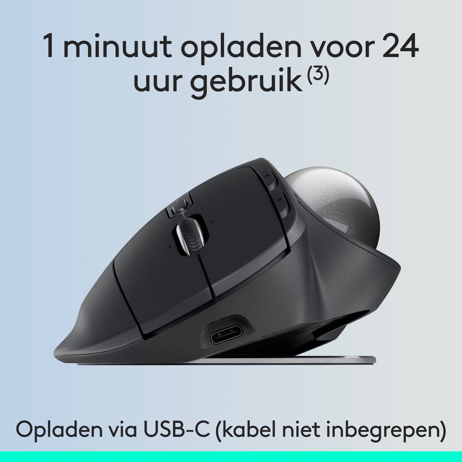 Black and gray mouse with a trackball and text.
