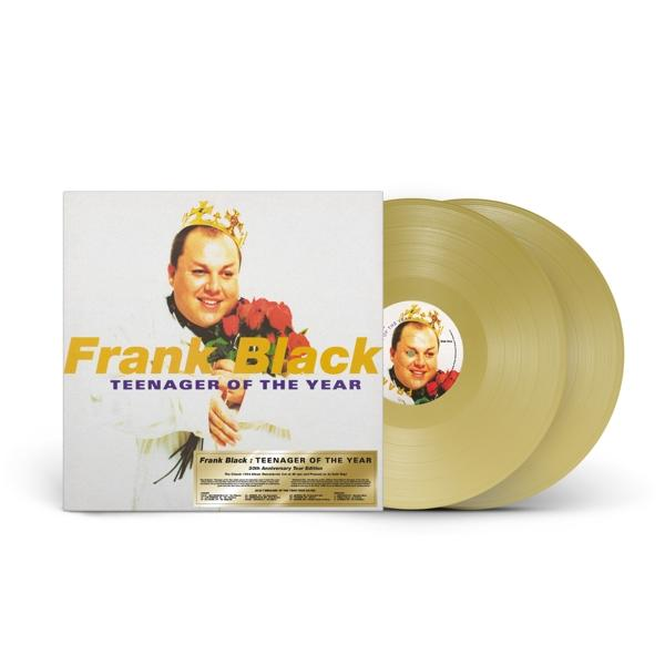 Vinyl-Albumcover mit Frank Black, Krone, Rosen, goldene Vinyl-Schallplatten.