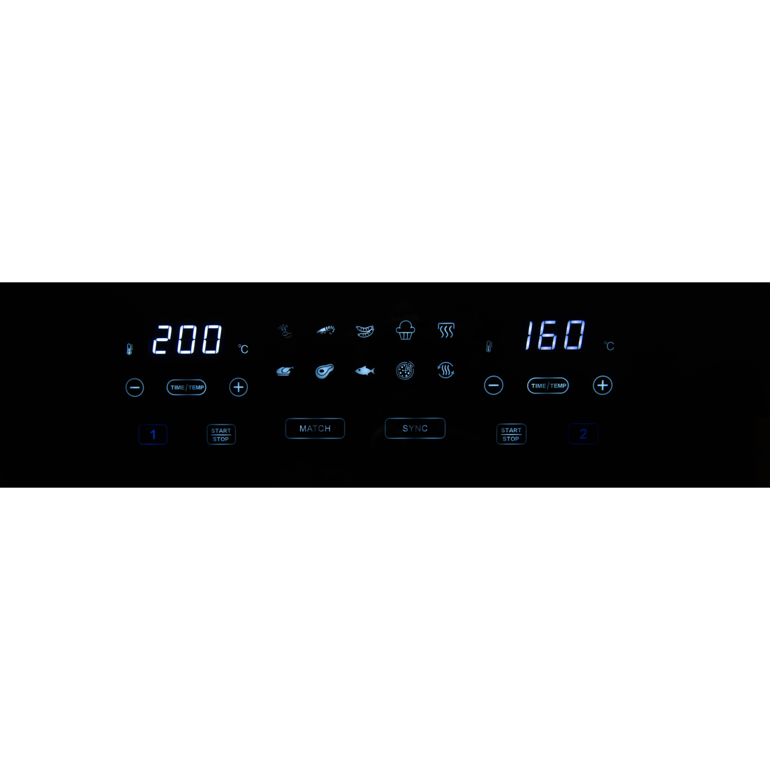 Digitaal display met de temperatuurinstellingen van de oven.