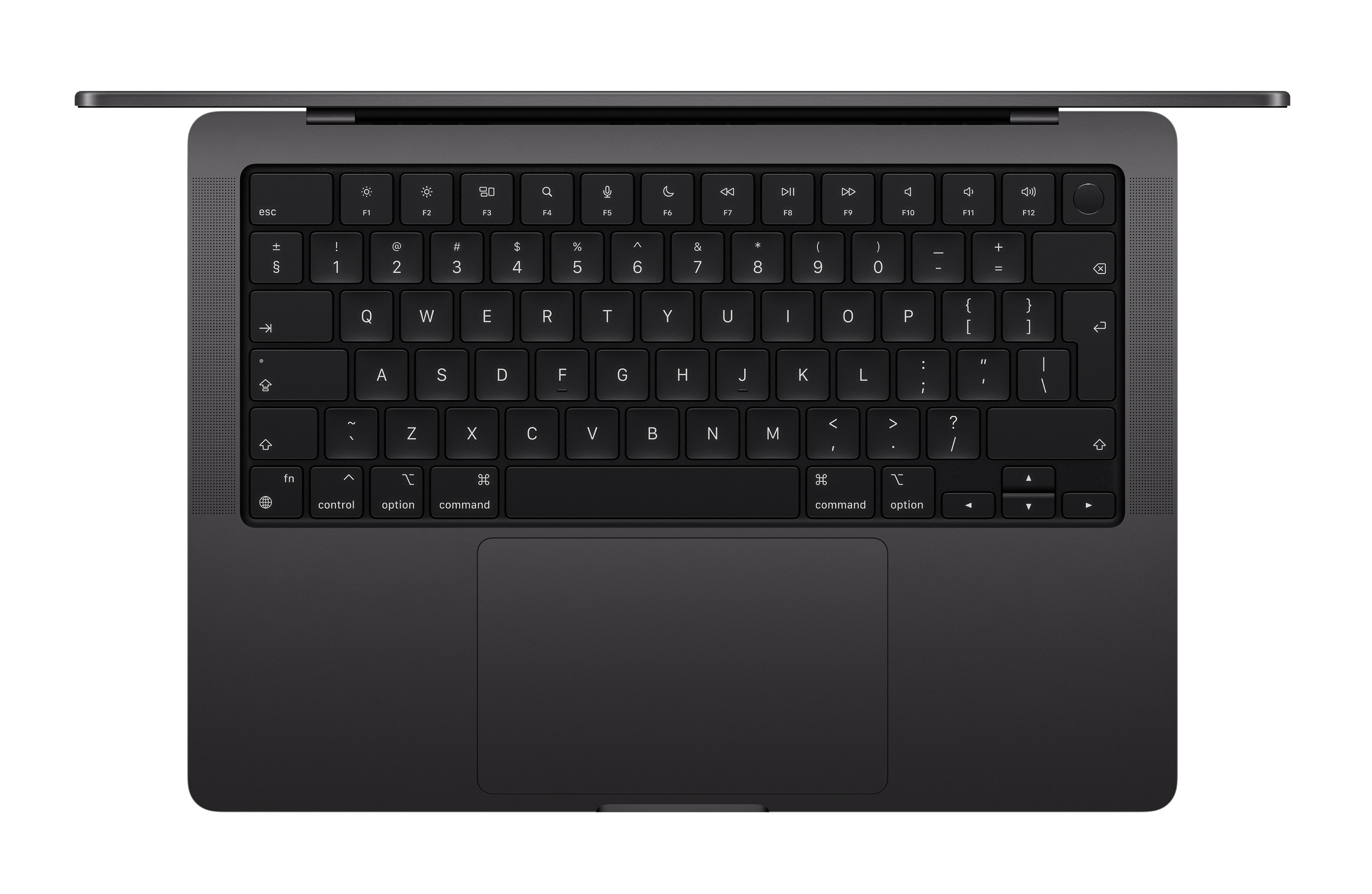 Widok z góry na laptopa. Klawiatura jest czarna. Obudowa jest srebrna.