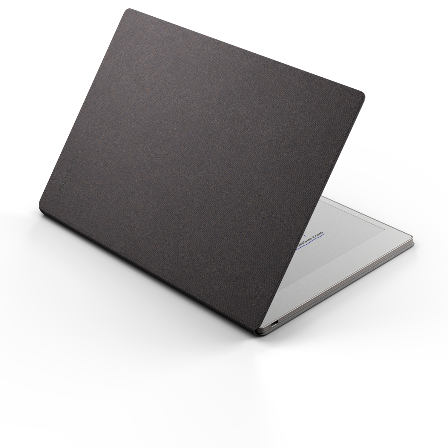 Een gesloten zwarte laptop met een donkere achtergrond. Alleen de bovenkant en een deel van de onderkant zijn zichtbaar.
