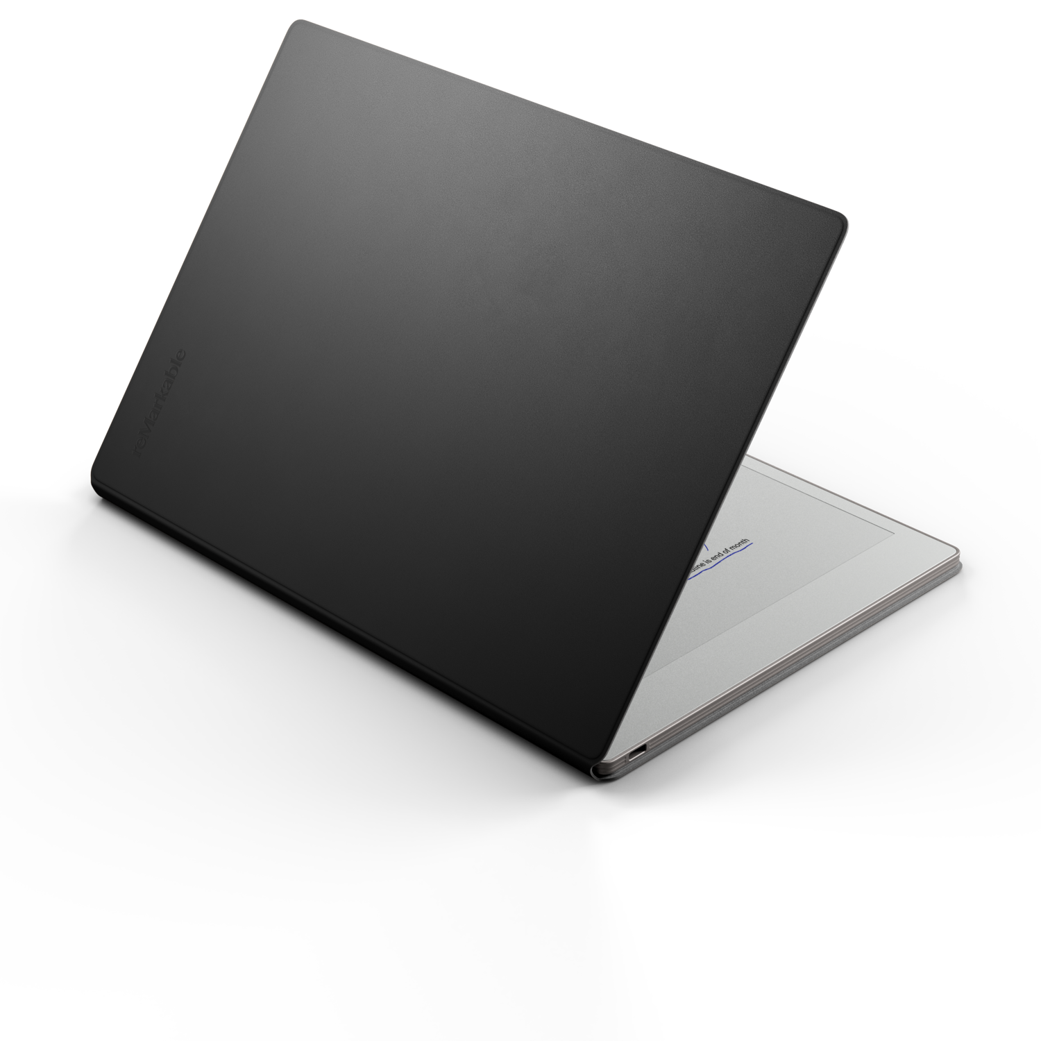 A black laptop with a silver base, closed and angled, on a black background. 