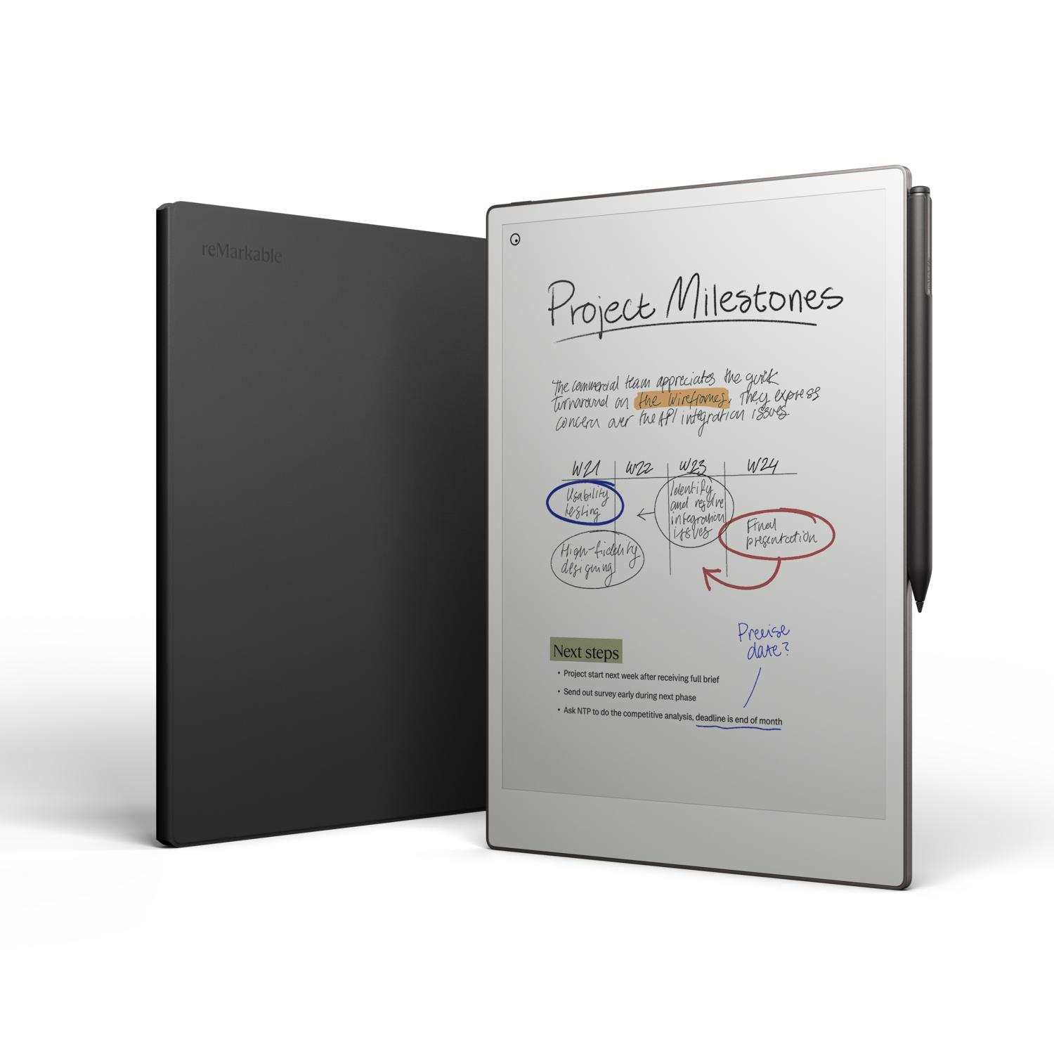 Remarkable Paper Pro + Marker Plus Book Folio Leather Black E-ink-tablet Zwart