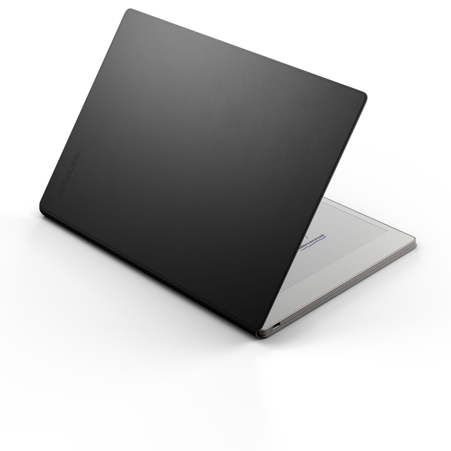 Black laptop closed on a black background, slightly angled.
