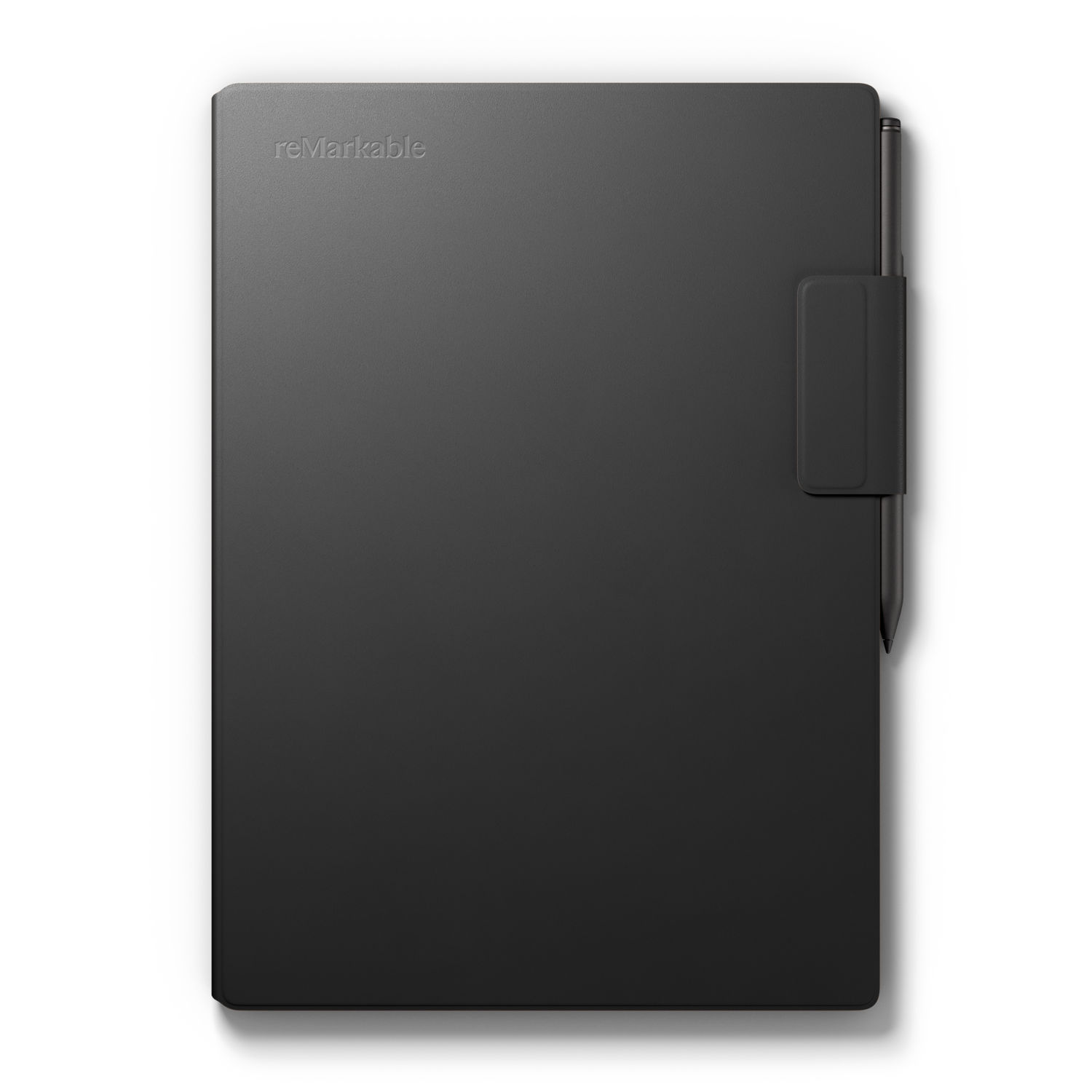 Black tablet with a stylus holder. The tablet is closed.